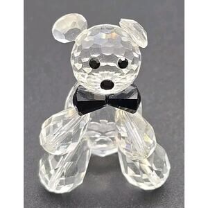 Vintage Austrian Crystal Teddy Bear With Black Bow Tie Figurine PB103
